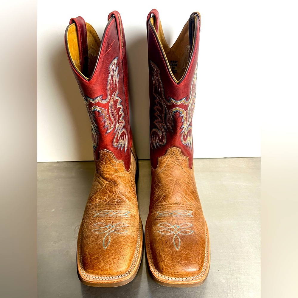 Old West Leather Cowboy Boots Size 9EE Brown Square Toe Western BSM 1838